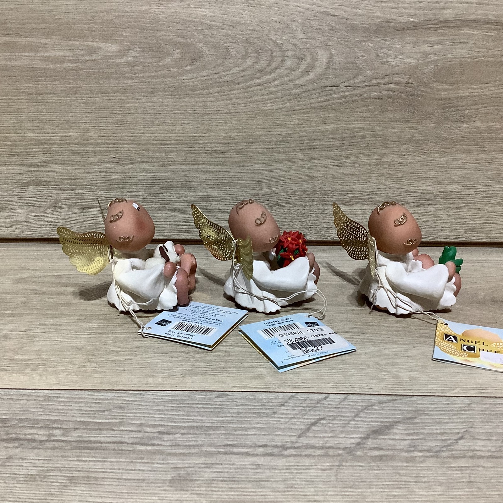 3 – VTG Russ Kirks Kritters 2001 Angel Cheeks Figurines With Tags Dog Frog Plant
