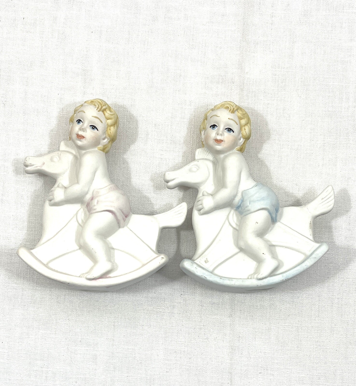 Boy Girl Figurines Riding Rocking Horses Home Interiors Cowboy Cowgirl
