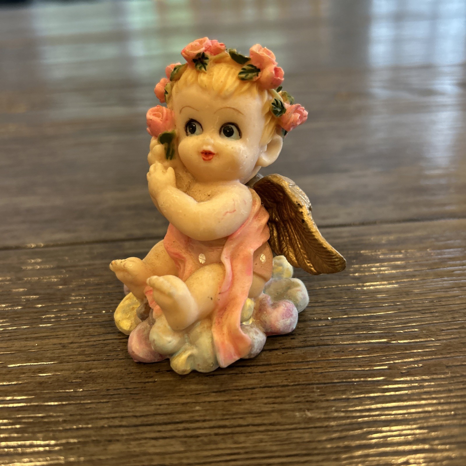 Angels/Cherubs Set Of 3 Figurines Pink Flowers