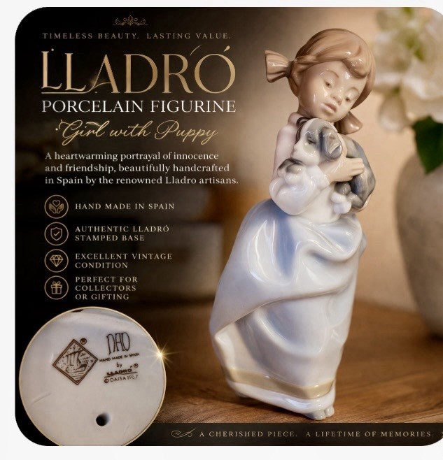 NAO Lladró Porcelain Figurine Girl Puppy dog Home decor collectible statue spain