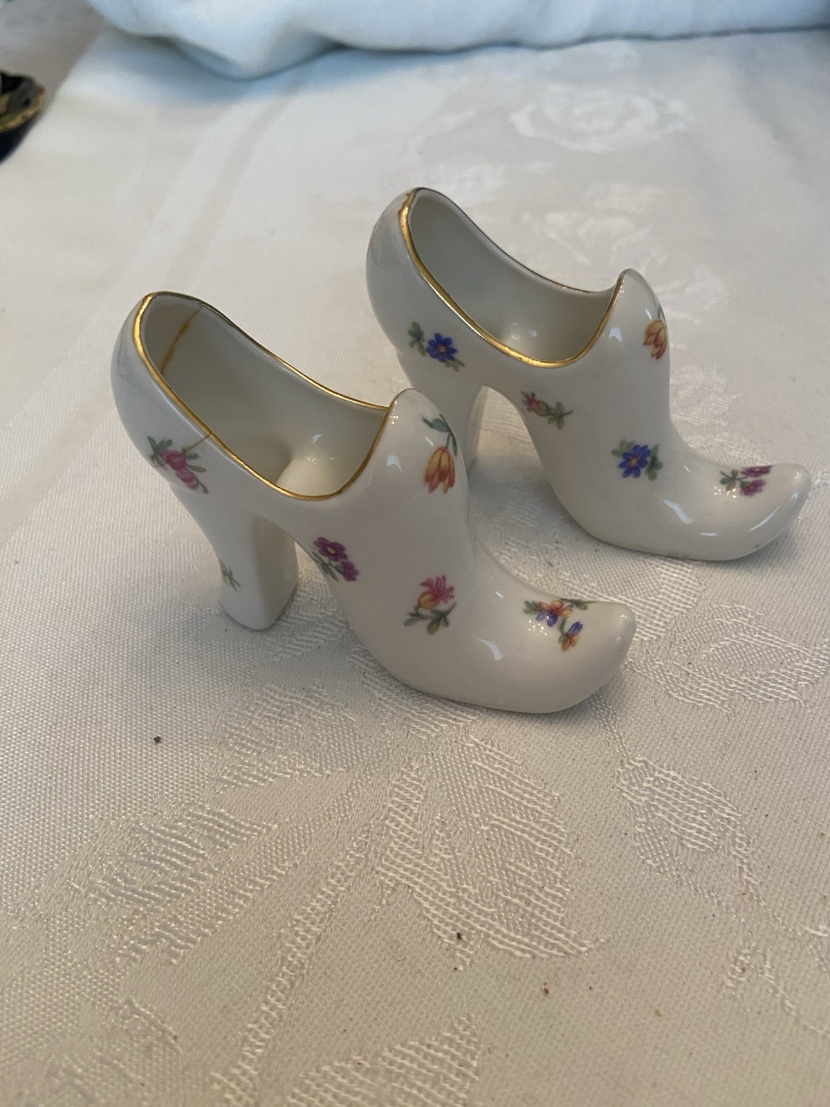 Vintage VICTORIA CZECHOSLOVAKIA Pair of Decorative Floral China Shoes