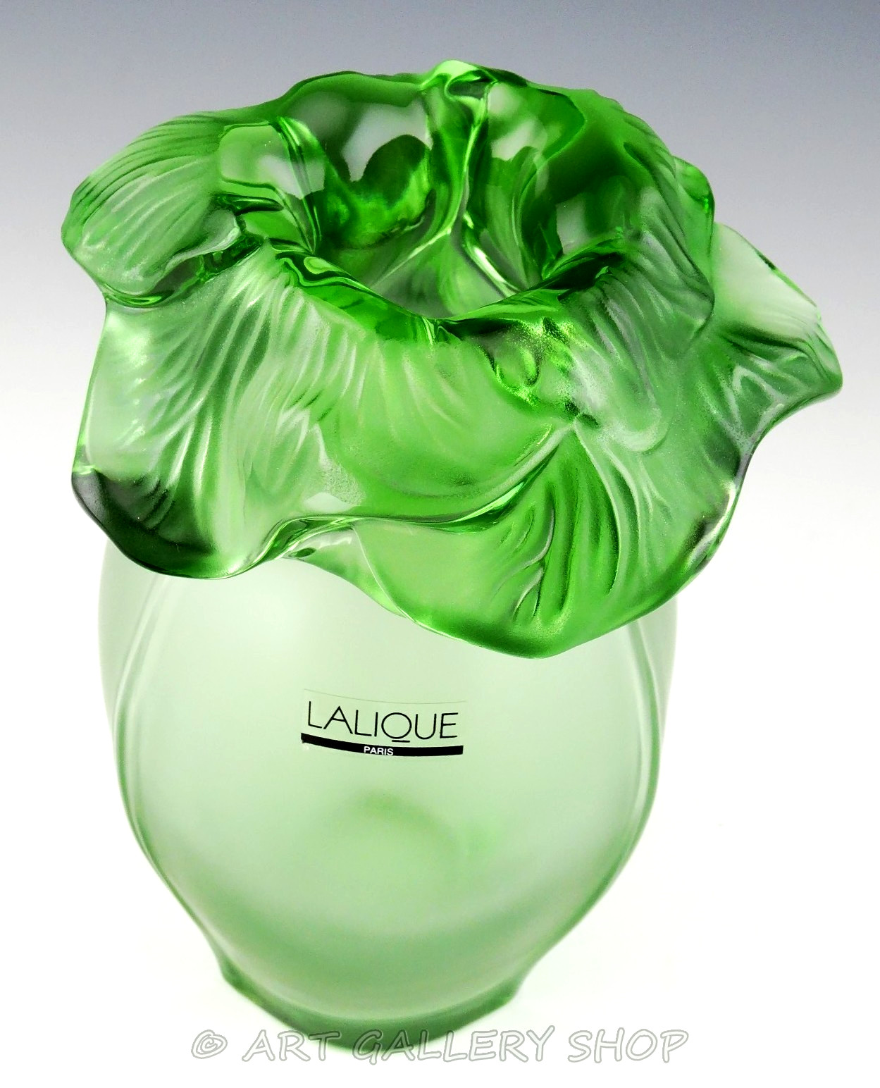 Lalique Paris France Crystal 8.5″ SAINT BARTH GREEN FLOWER VASE #12475 Mint!