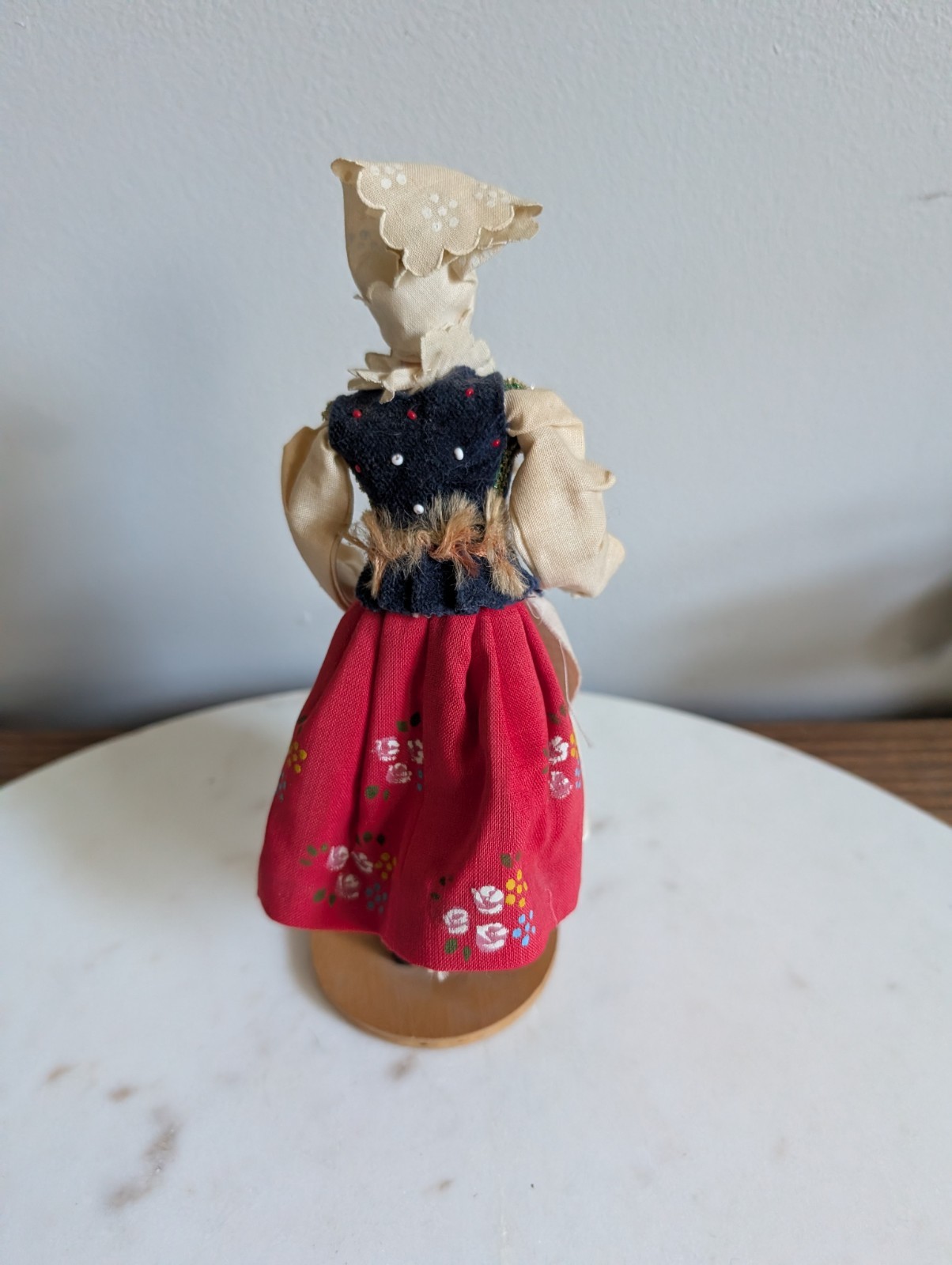 Vintage Tamburitzan Dancer Female Figurine Wood Base Painted