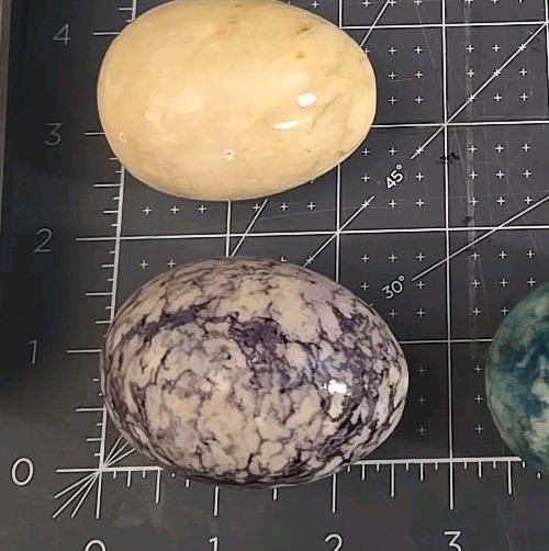 3 Vintage Italian Alabaster Eggs Purple, Blue, Pale Yellow