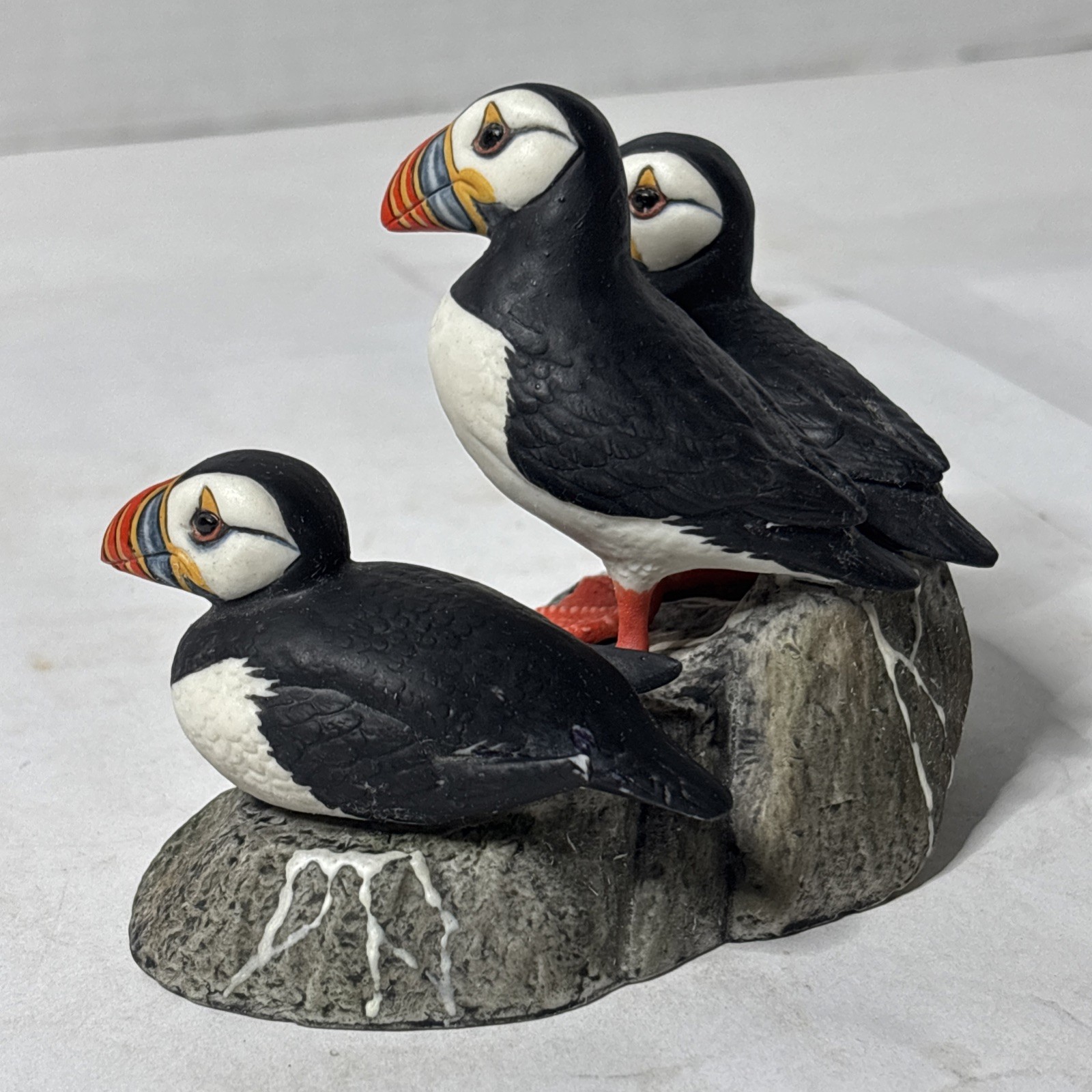 Beautiful Hand Painted “The Puffins” Irish Dresden Porcelain Figurine Statue