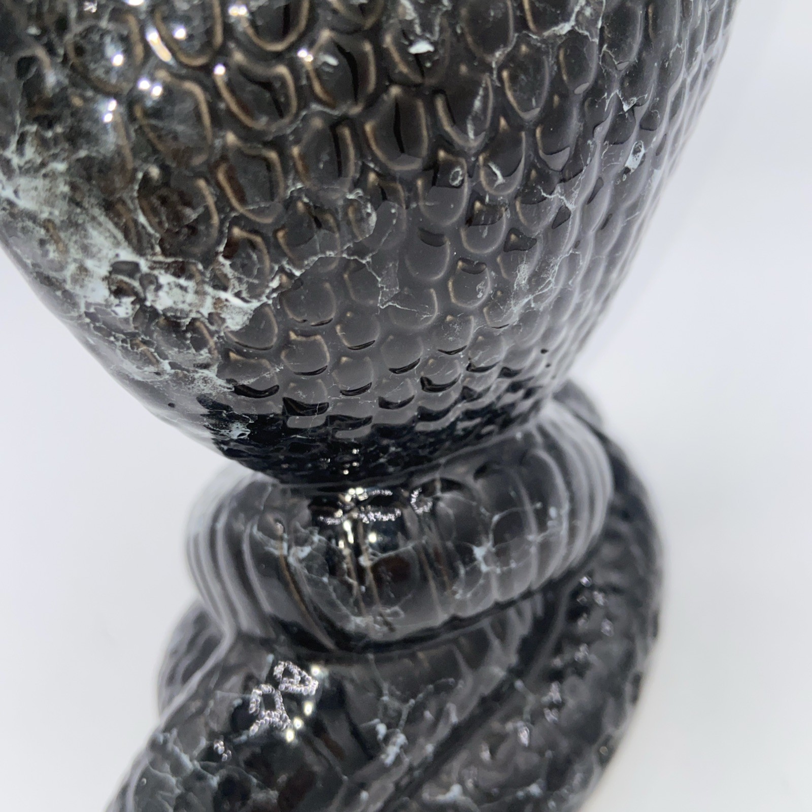 VTG Smoking Black marble glaze Cobra Snake Ceramic Incense Burner Coiled 8.5″