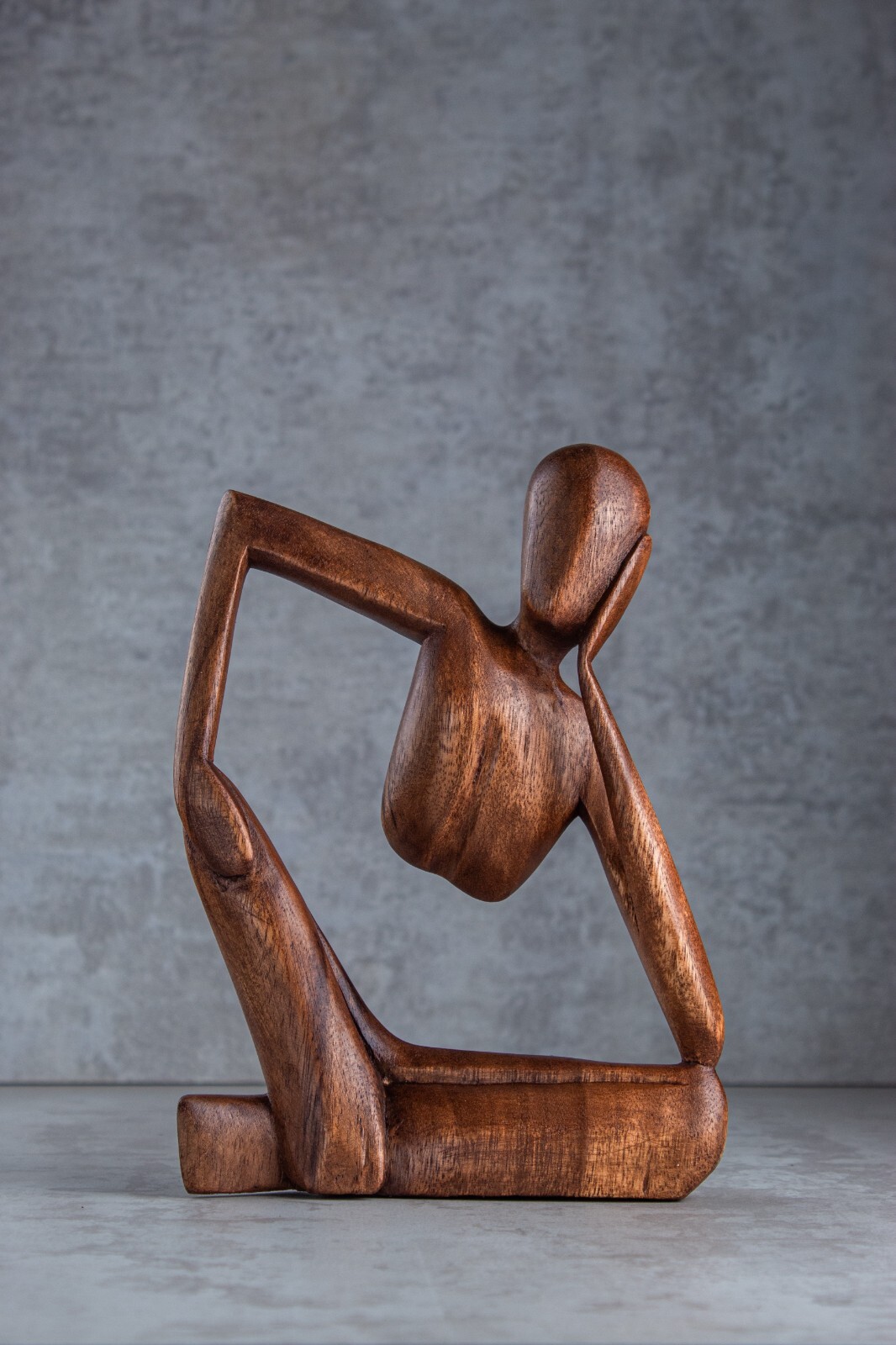Wooden Handmade Abstract Sculpture Statue Handcrafted – Thinking Man – 7.8″ Tall
