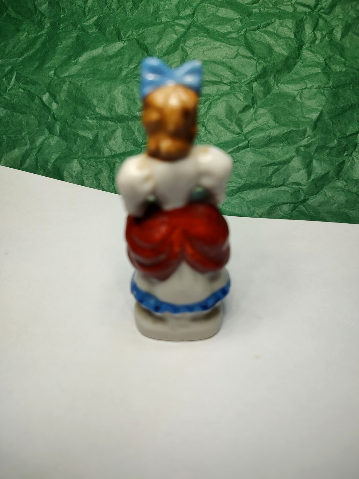 Lady with Red Bustle Figurine Made in Occupied Japan 3 1/2 inches tall