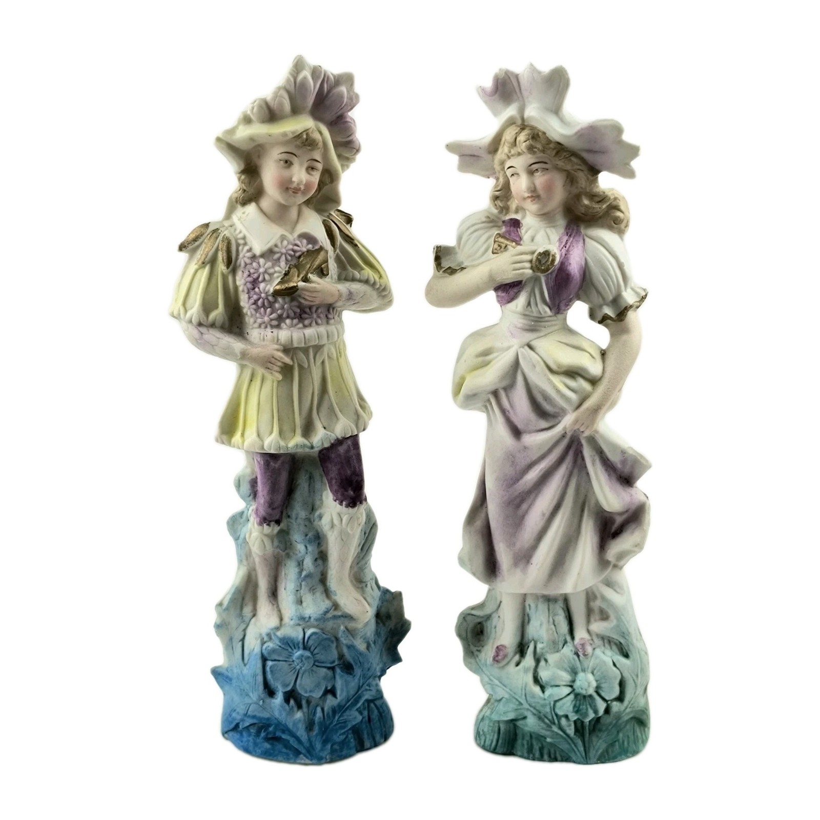 Vintage Ceramic Bisque Victorian Boy & Girl Beautiful Pastel Colors