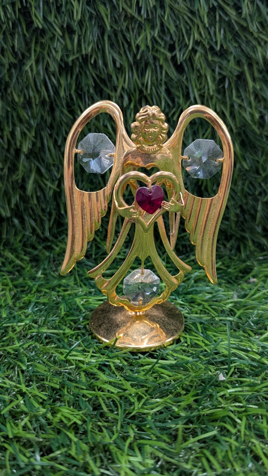 24K Gold Plated Swarovski Crystal Clear Studded Angel Figurine KG & C 3.5″ Tall