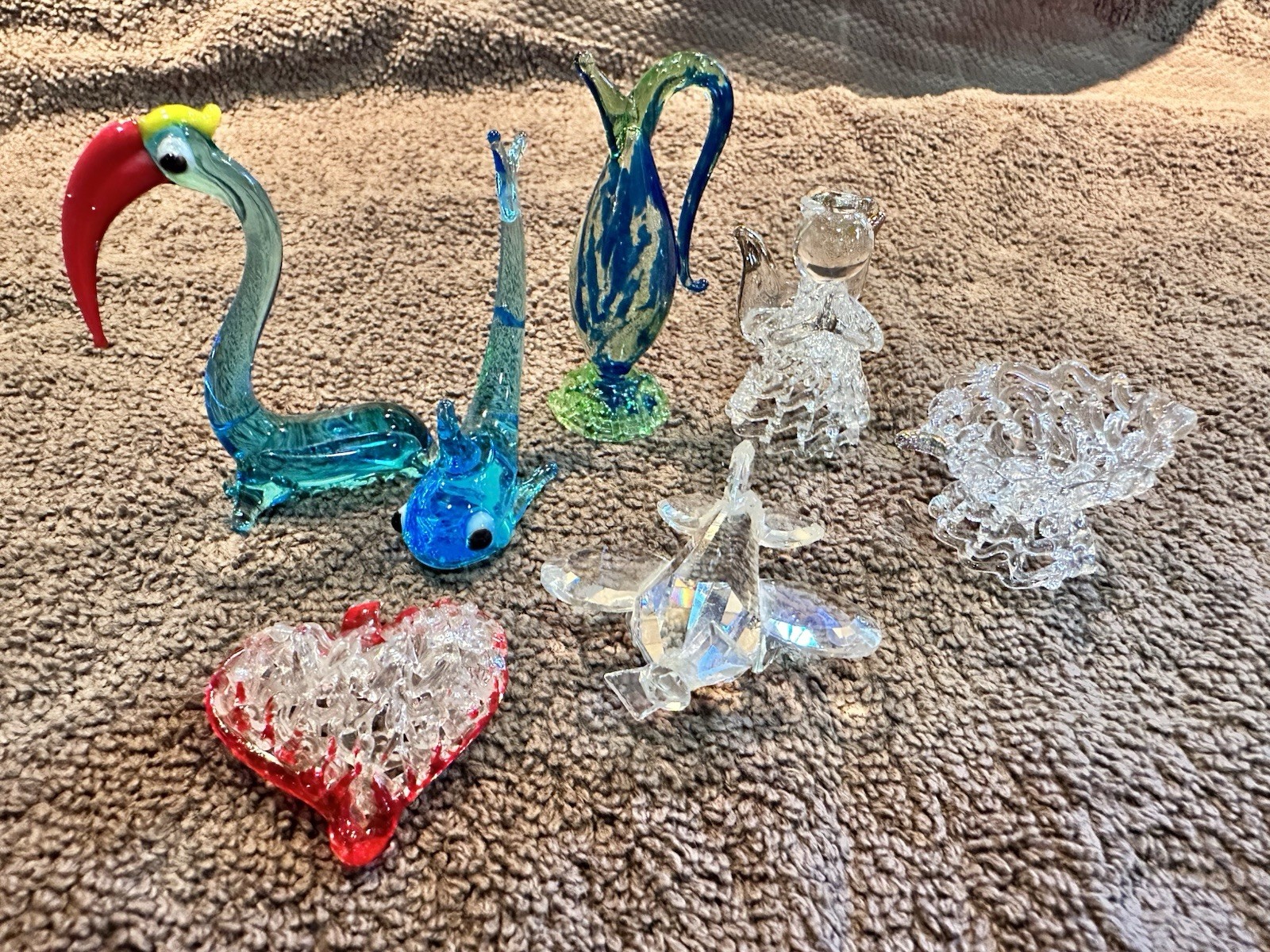 Vintage Mini Glass & Misc Plastic Lot Figurine Animal Airplane Heart