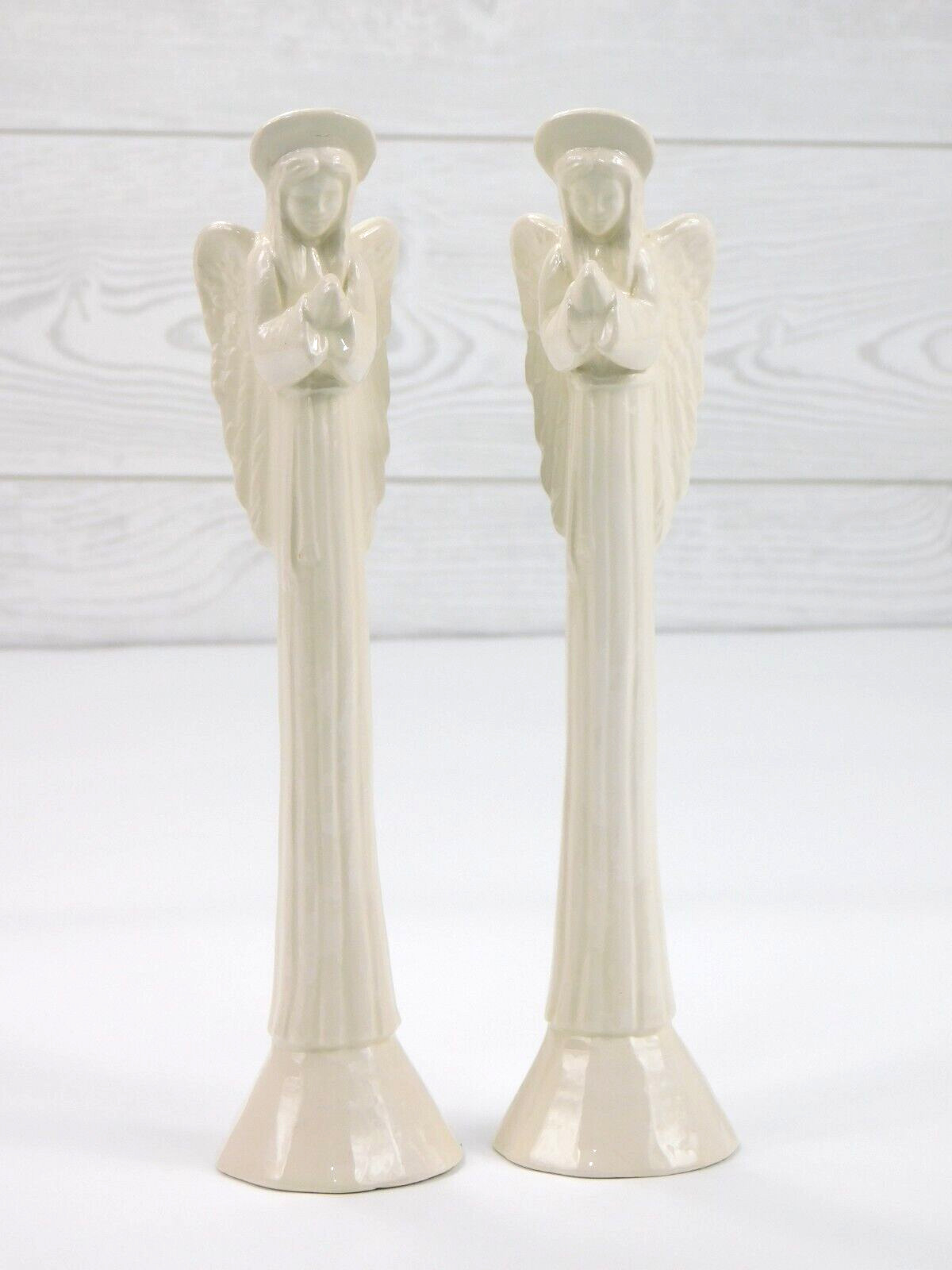 Vintage White Painted Ceramic Angel Columns Pillars for Nativity Scene Manger