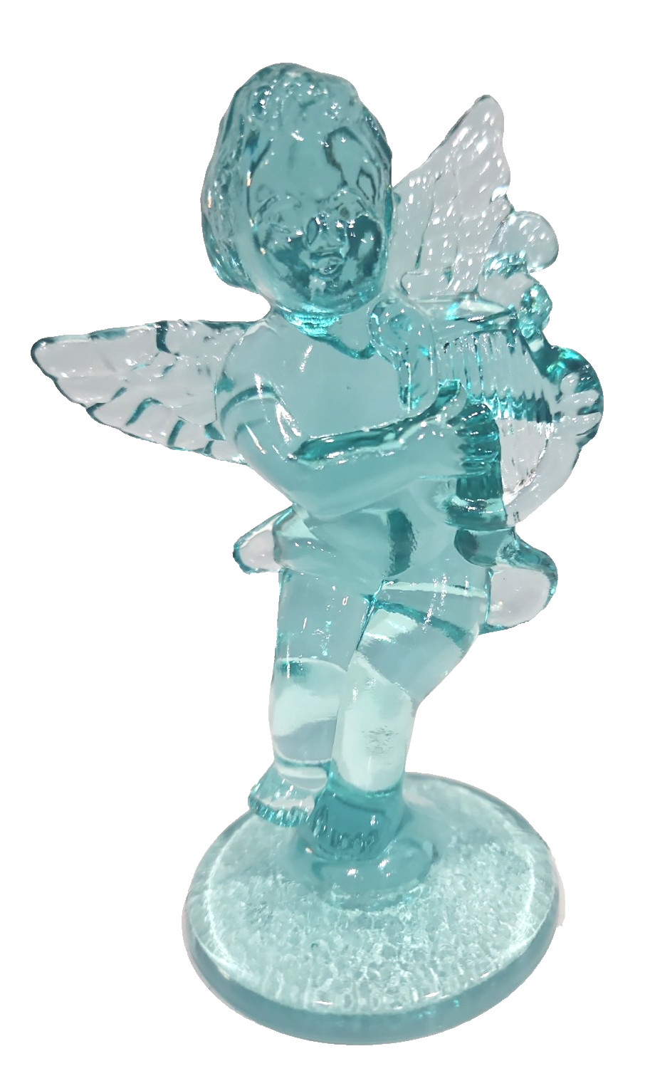 Wilkerson Teal Glass Angel/Cherub with Harp — GLOWS