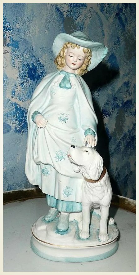 Blue Demoiselle Girl with Big White Doll by Andrea by Sadek