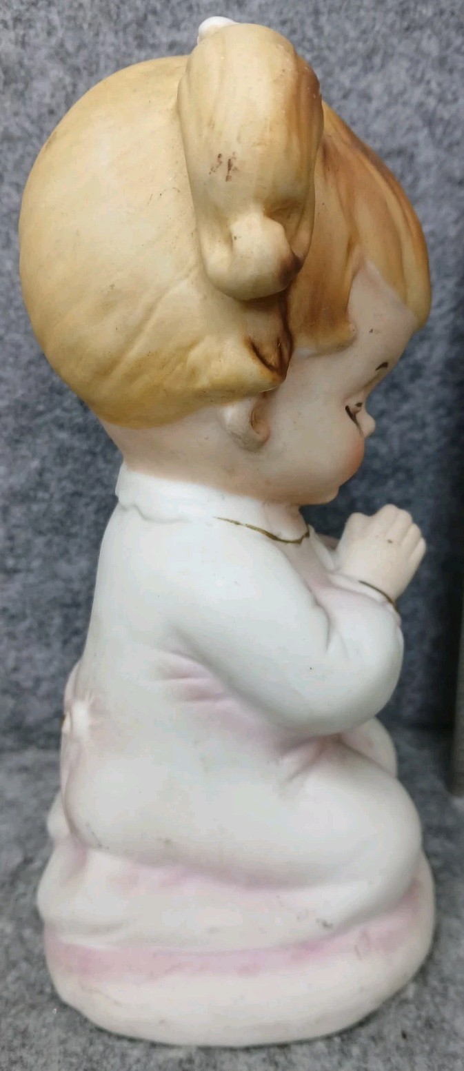 Vintage Lefton Japan Praying Girl Figurine Blonde Hair Kneeling Ceramic 6″