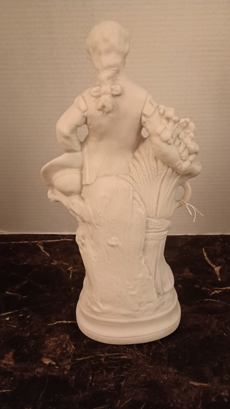 Antique French Carved Porcelain Parian Bisque Statue Colonial Boy & Wheat 🌾Vntg