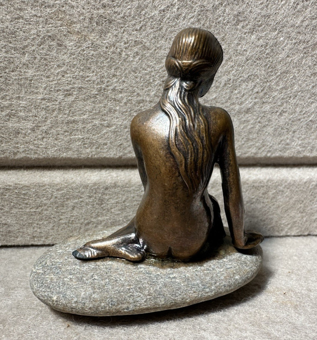 Vintage 3″ Copenhagen Bronze Little Mermaid On Stone