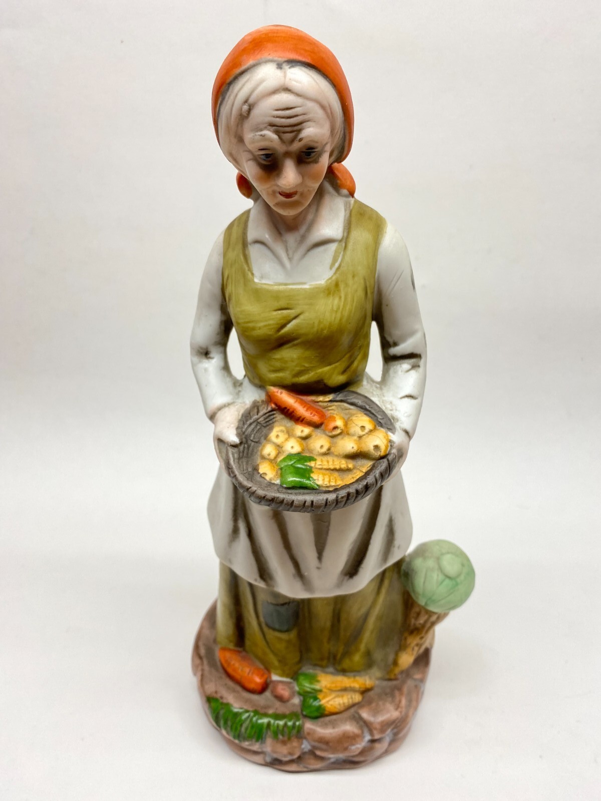 Vtg Le Croy Porcelain Bisque Old Woman Collecting Vegies Decorative Figurine