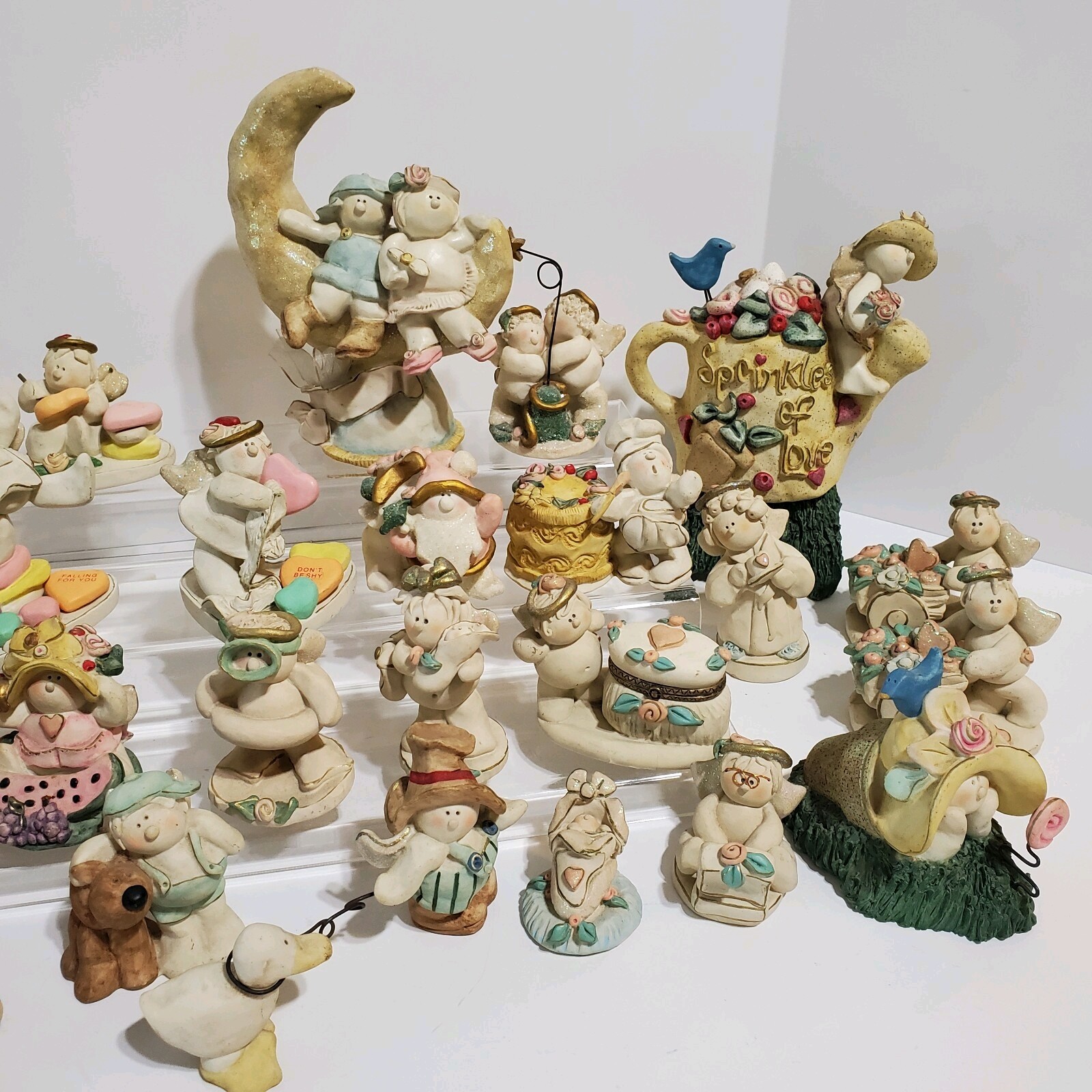 Vtg 90s Nancye Williams Sprinkles of Love Angel Couple on Moon 6.5″ Make A Wish