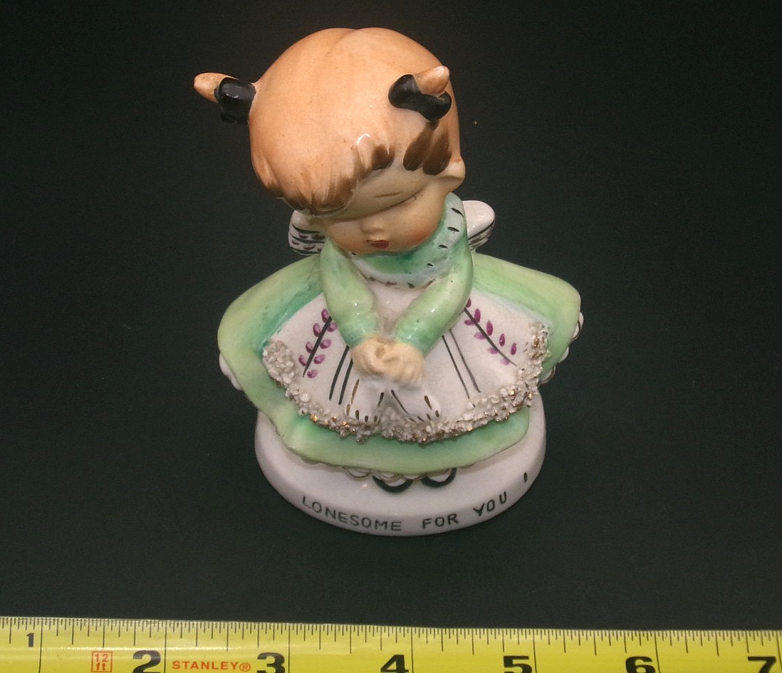 Vintage Ucagco Girl Green Dress “Lonsome for You” Valentine Figurine Japan RARE