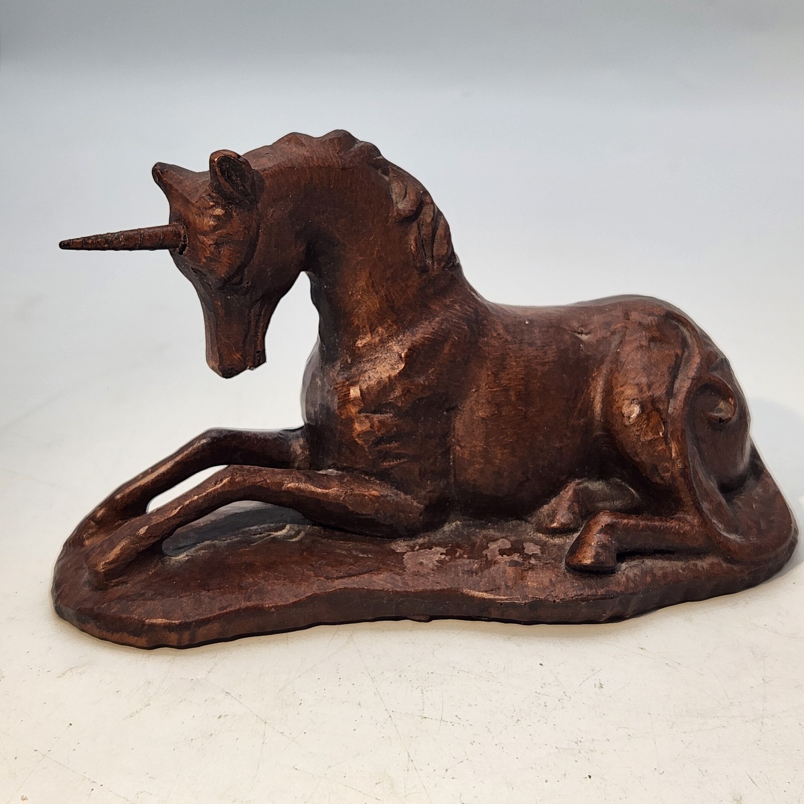 Vintage Handcrafted Unicorn Pecan Shell Figurine 6″ By Red Mill MFG USA Made