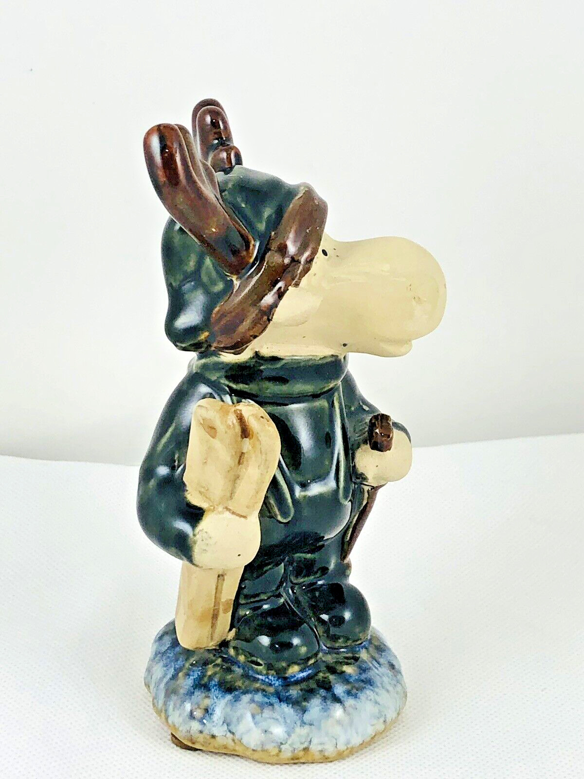 Ceramic Figurine Moose With Skis and Poles