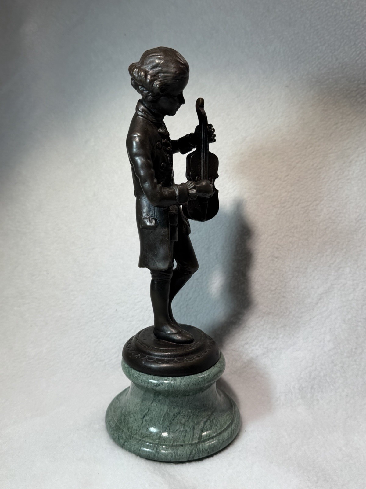Young Mozart Tuning his Violin Bronze Statue Green Marble Base – Andrea by Sadek