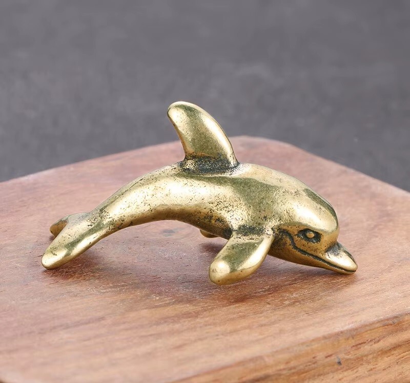 Brass Dolphin Fish Animal Statue Small Sculpture Figurine Home Decor Gifts