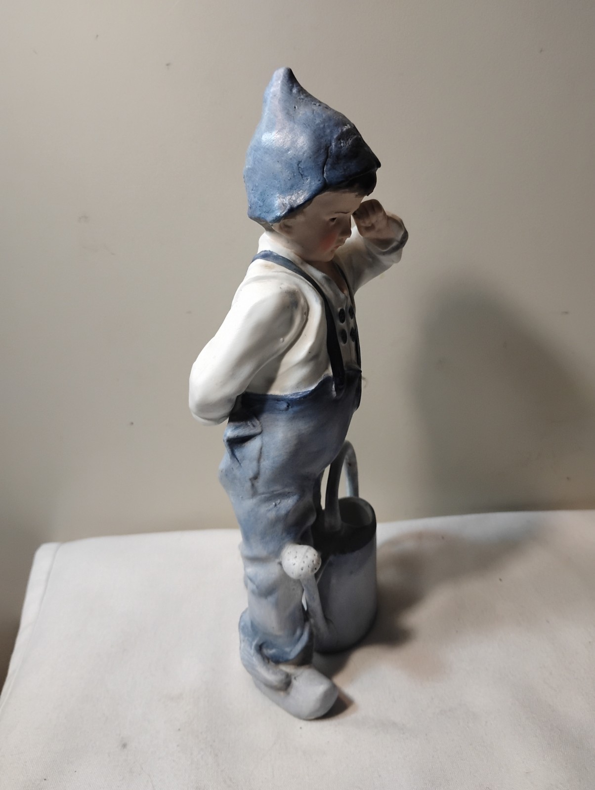 Antique Heubach Bisque Character Figurine Blue Boy w Watering Can Intaglio Eyes