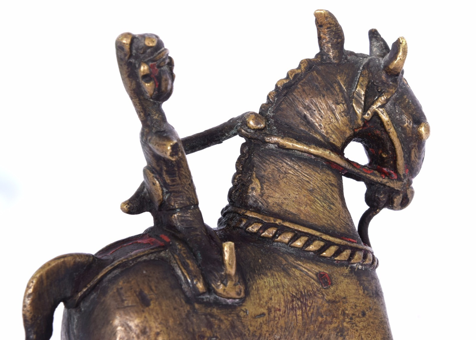 Antique Brass Horse Rider/Warrior lost wax cast Figurine, Rich Patina. G7-890