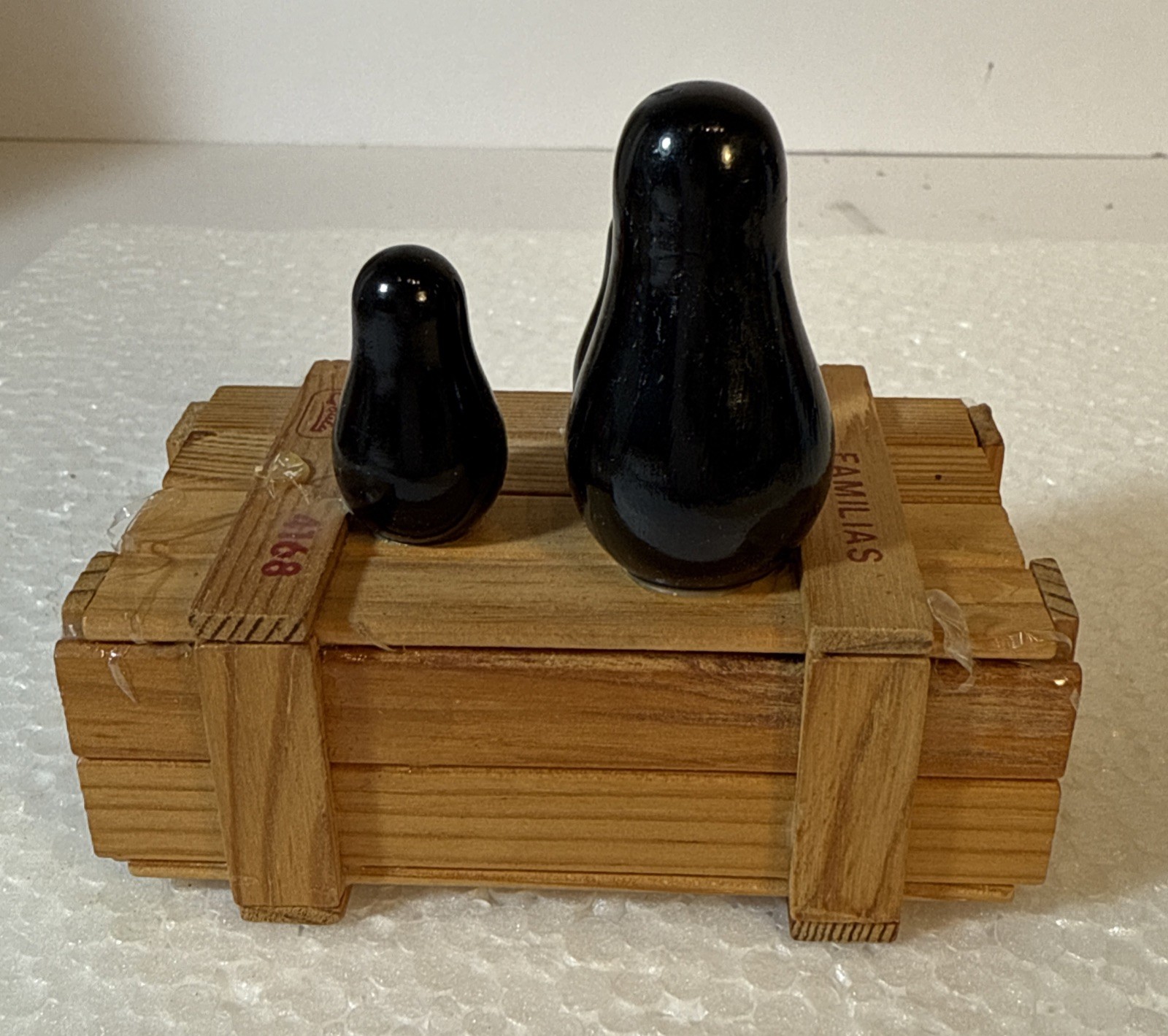 Vintage Goula Spain Penguin Family On Wood Crate Figurine