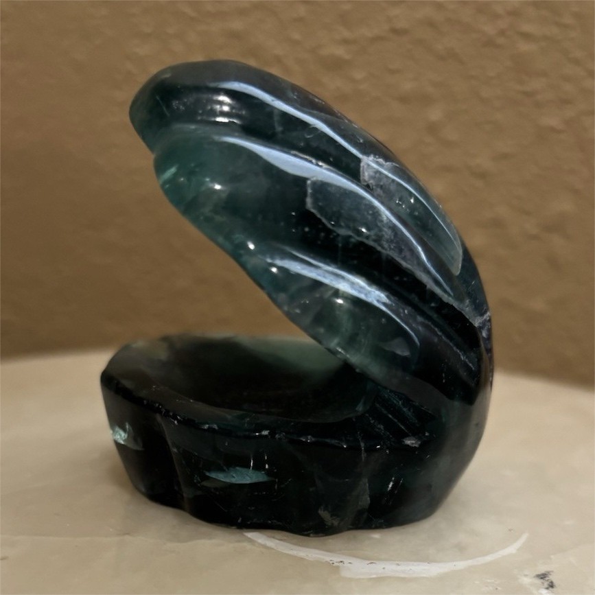 Carved Rainbow Fluorite Clam Shell