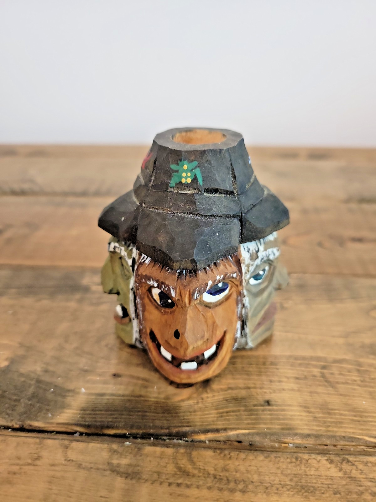 VTG Hand Carved Wood Toothpick or Candle Holder – Folkart, Witches, Halloween