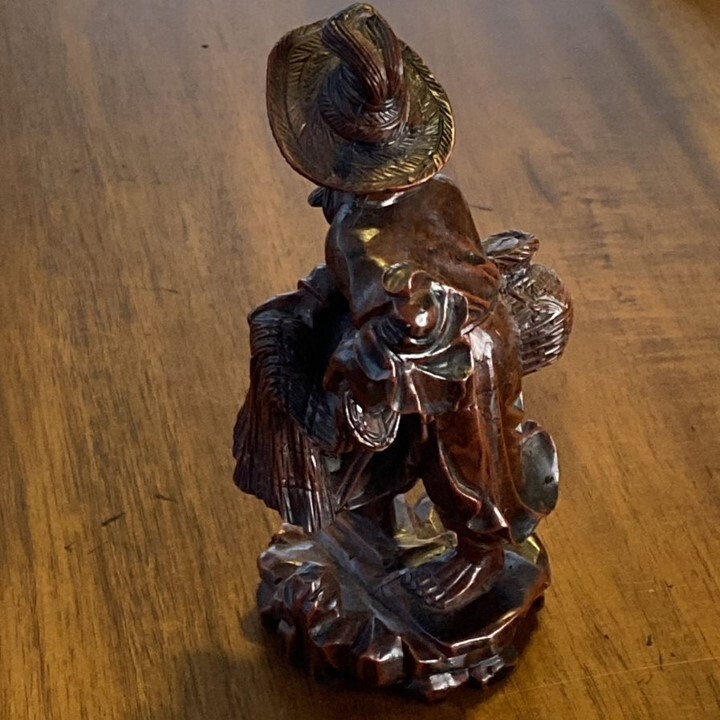 Japan Carved Resin Fisherman Figurine 6” Fortune Ebisu Immortal Wealth Vintage