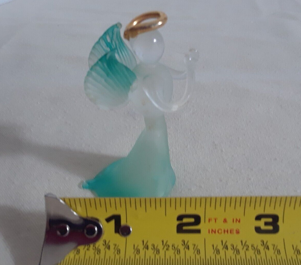 Vintage Praying Angel Frosted Teal with Gold Halo 2.5 in Tall