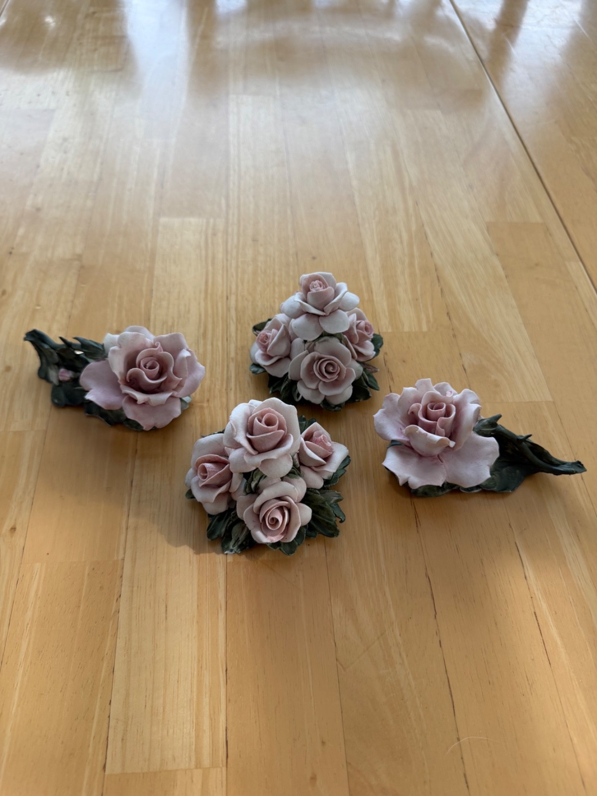 Vintage Capodimonte Porcelain Italian Pink Rose Flowers Set of 4 Figurines
