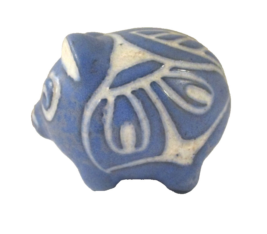 SMALL PABLO ZABAL CHILE BLUE PIG CERAMIC/POTTERY FIGURINE 1-7/8″