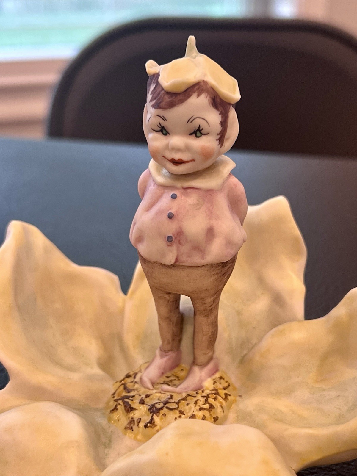 Rare Vintage Royal Crest China Pixie Elf Flower Figurine Wanda Baldwin 1940s