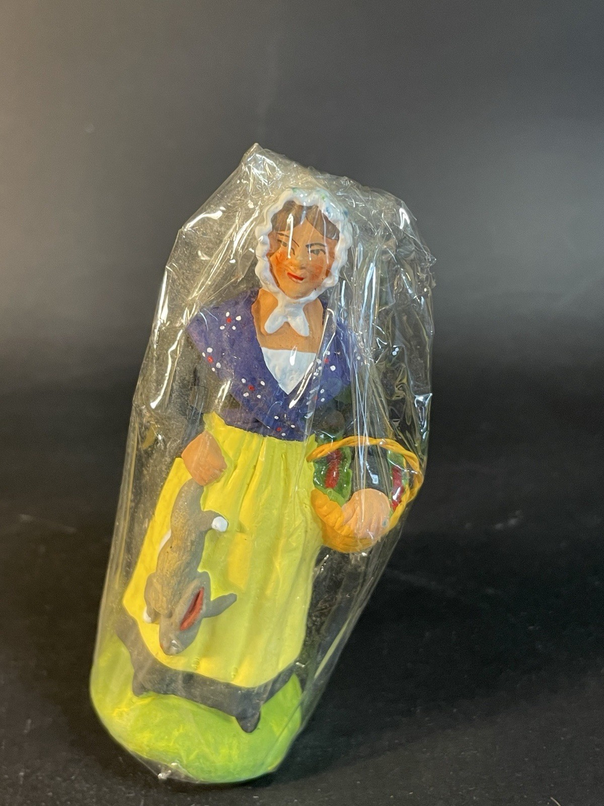 M. Carbonel Santon Small 3.75” Terracotta Woman With Rabbit Figurine France