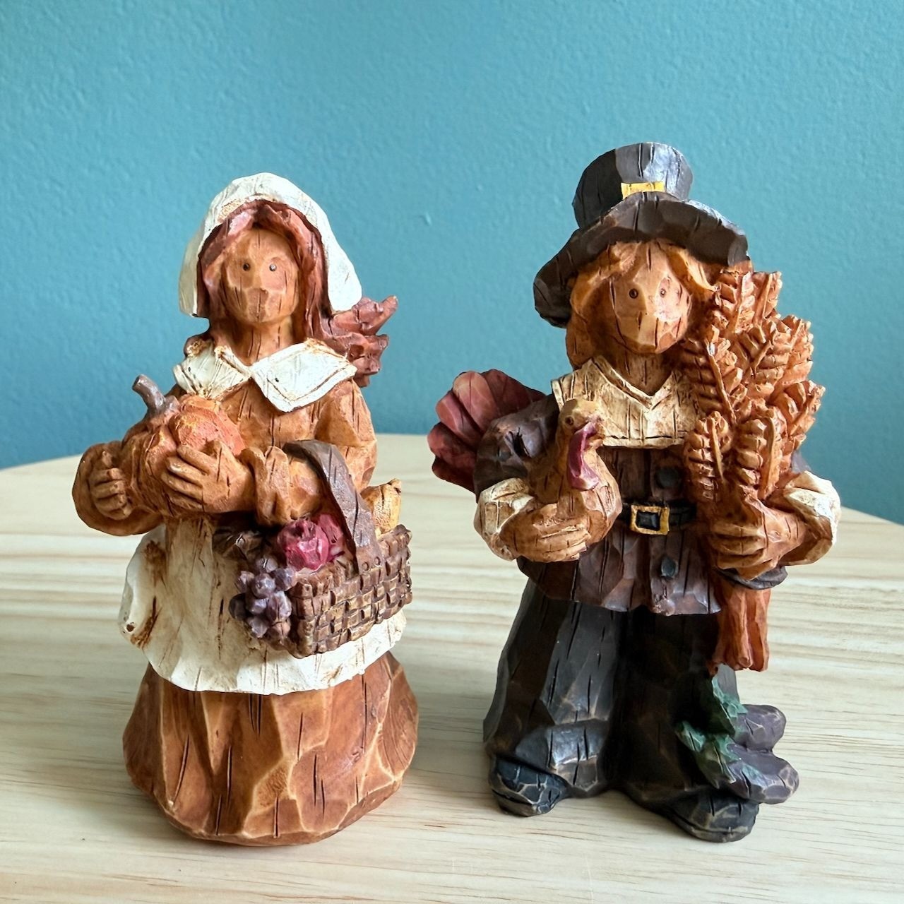 Ganz Pilgrim Couple Resin Figurines 4″ Tall Vintage 1990s Thanksgiving Decor