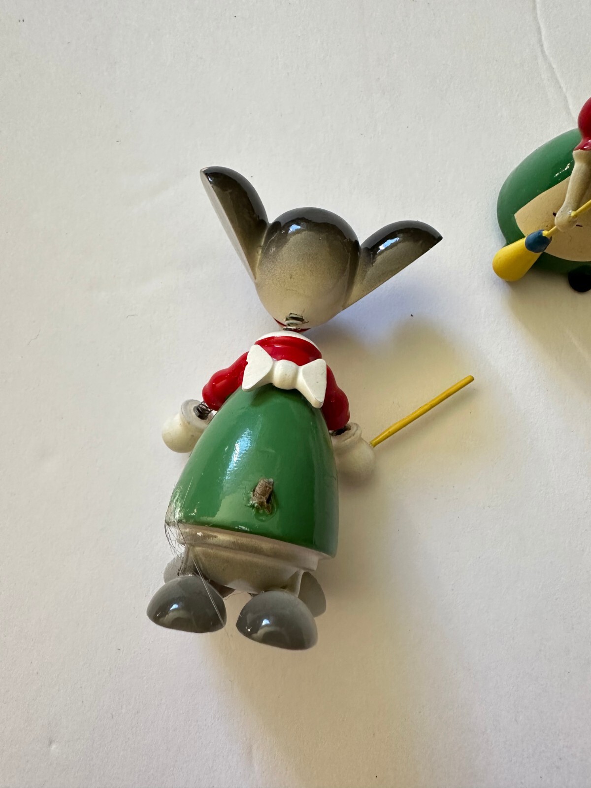 VTG 3 Goula Spain Hand Painted Wooden Mouse Mice Figurines Bobble Head Sweeper