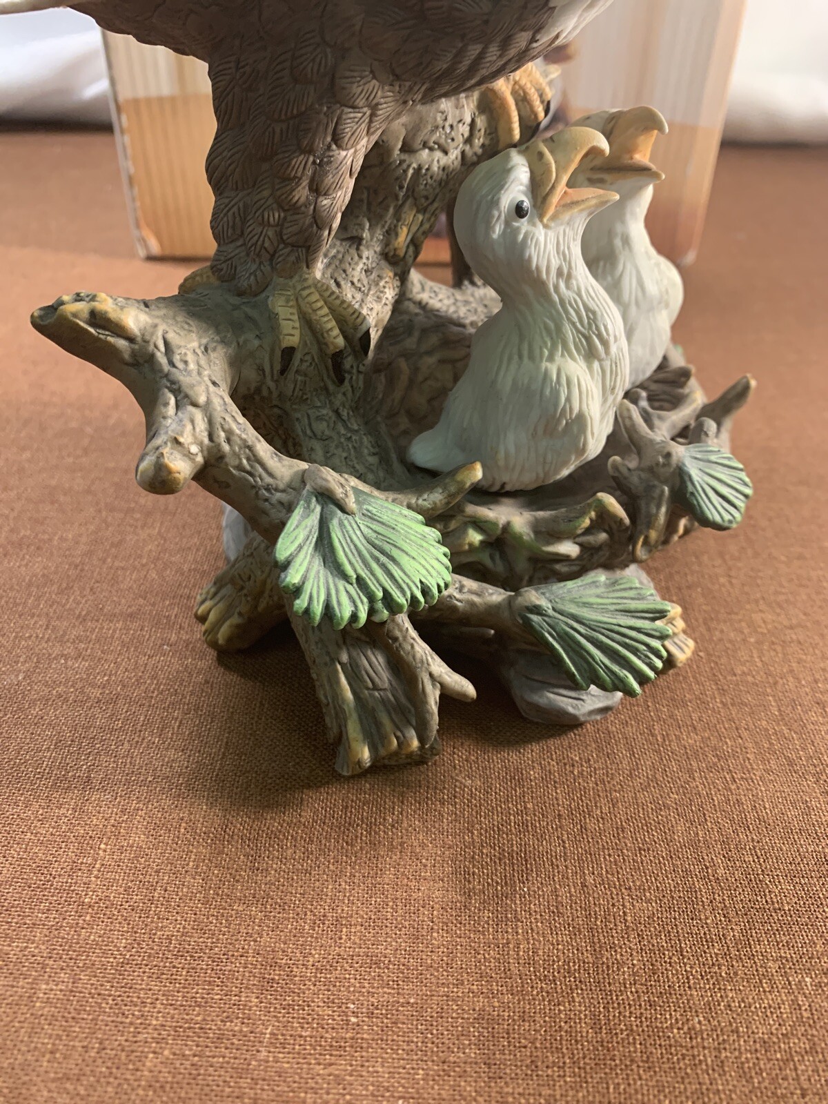 Porcelain Nesting Eagle Figurine- Bird of Pray Nest Babies Vintage