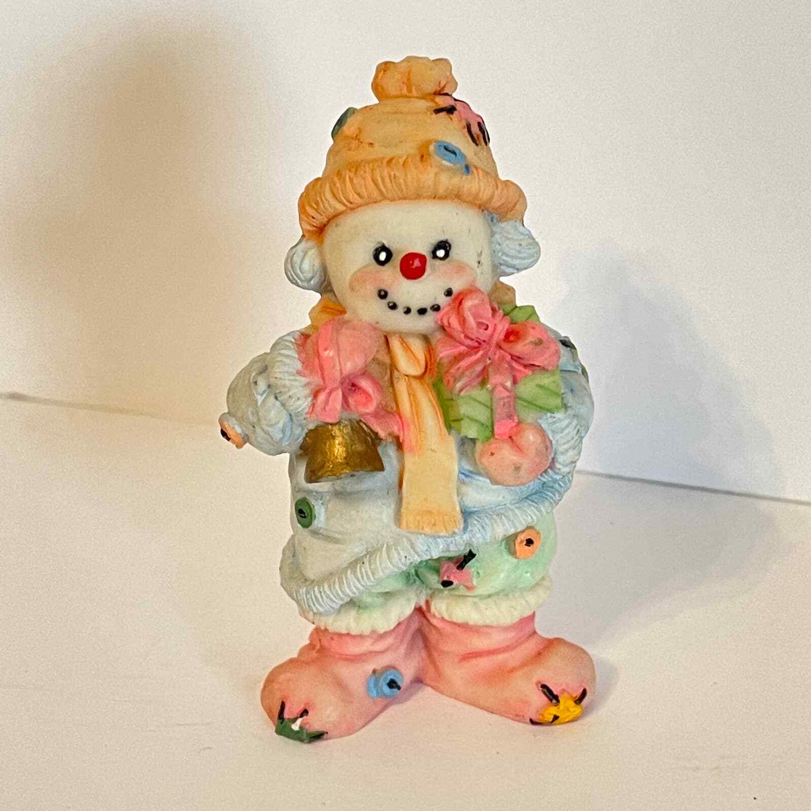 Vintage Snowman with Bell, Gift Patched Clothes Small Hand Painted Decor Cute