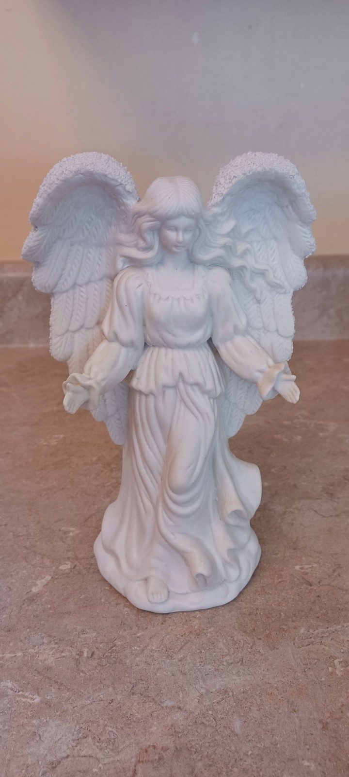 Angel Figurine White Porcelain Matte Finish Outstretched Arms 8.5 Inches Tall