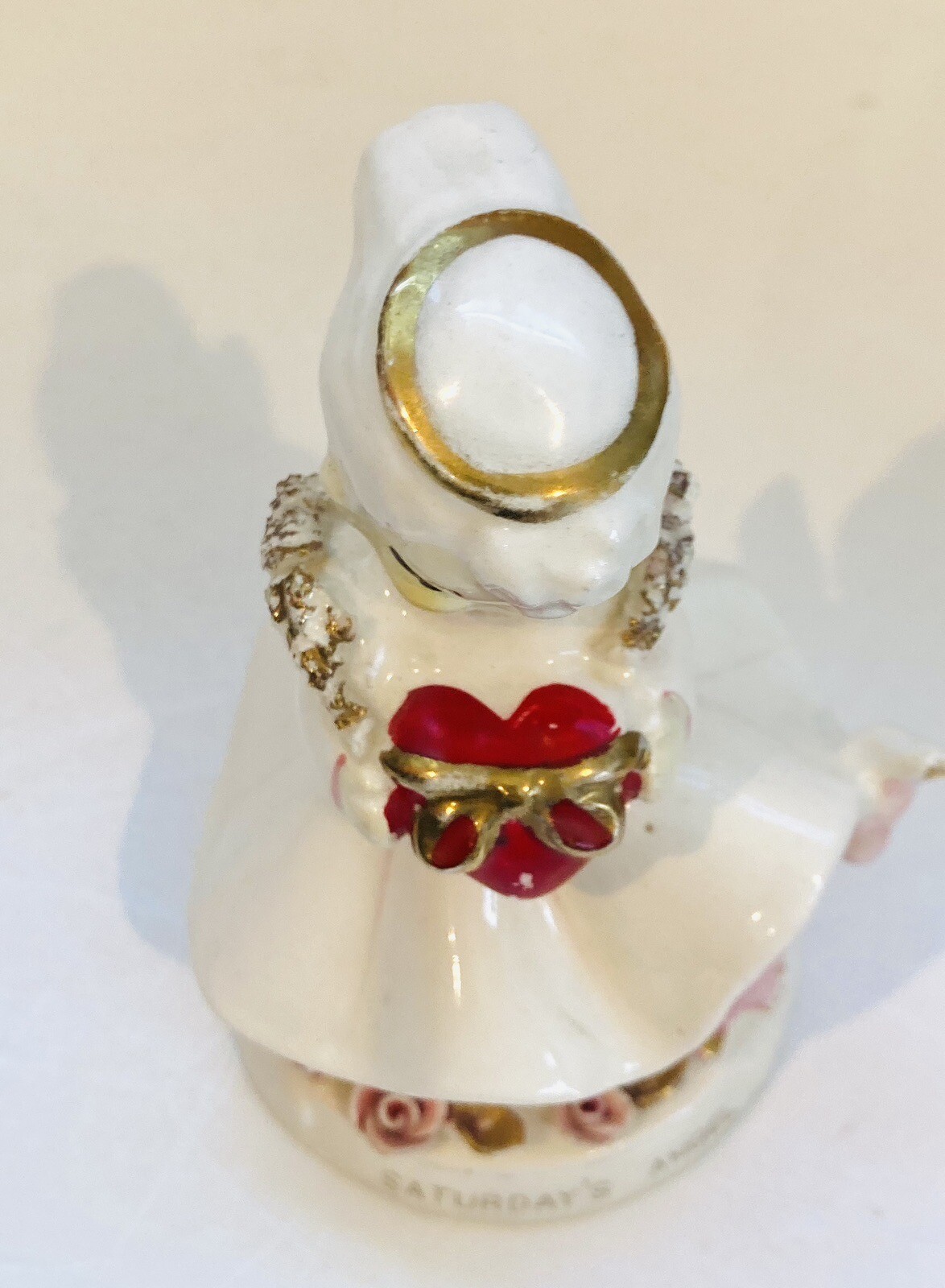 Vintage Napco Lefton ceramic anget w red heart petticoat Saturdays Angel