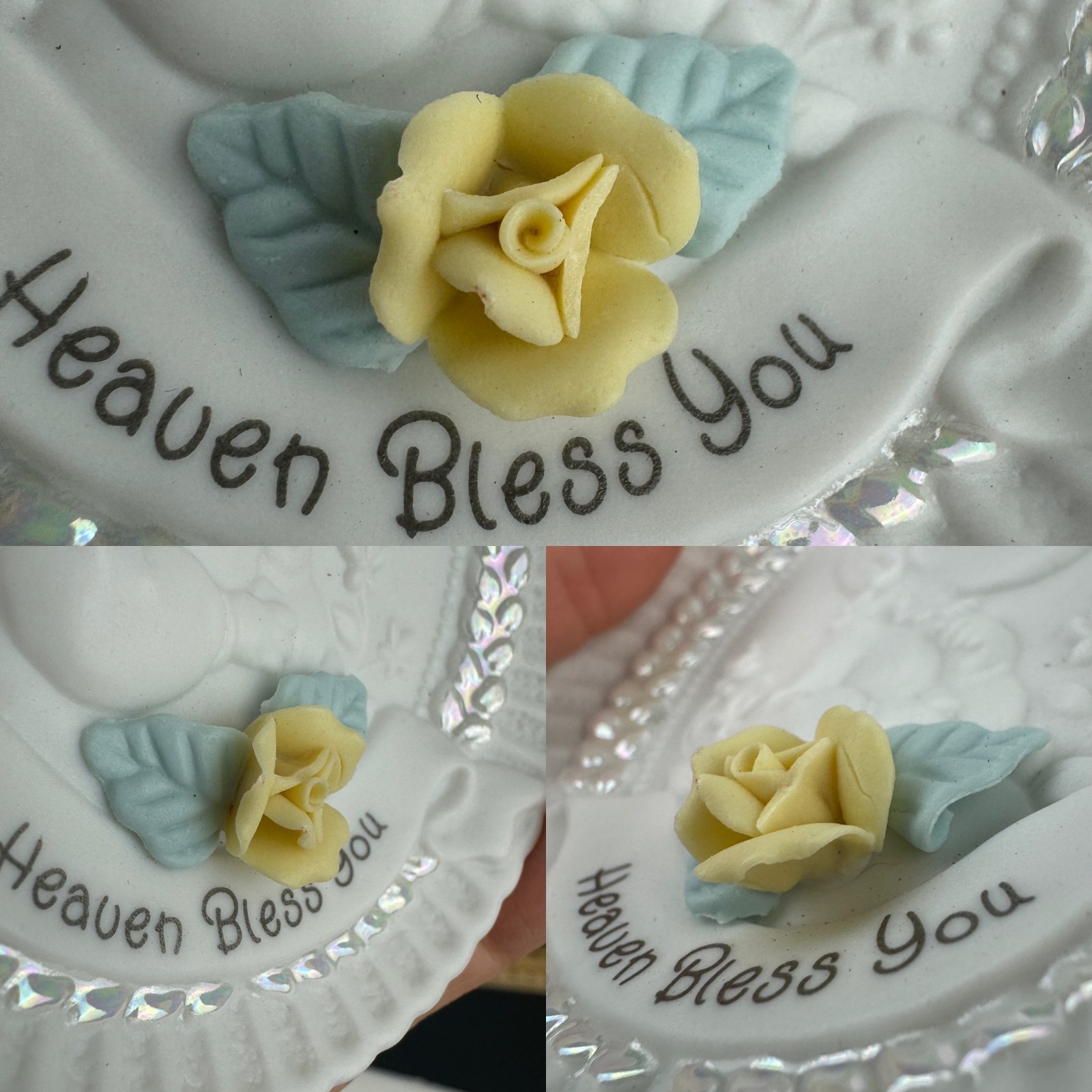 Vtg Precious Moments Small Oval Christening Baptism Decor Plaque Yellow Rose