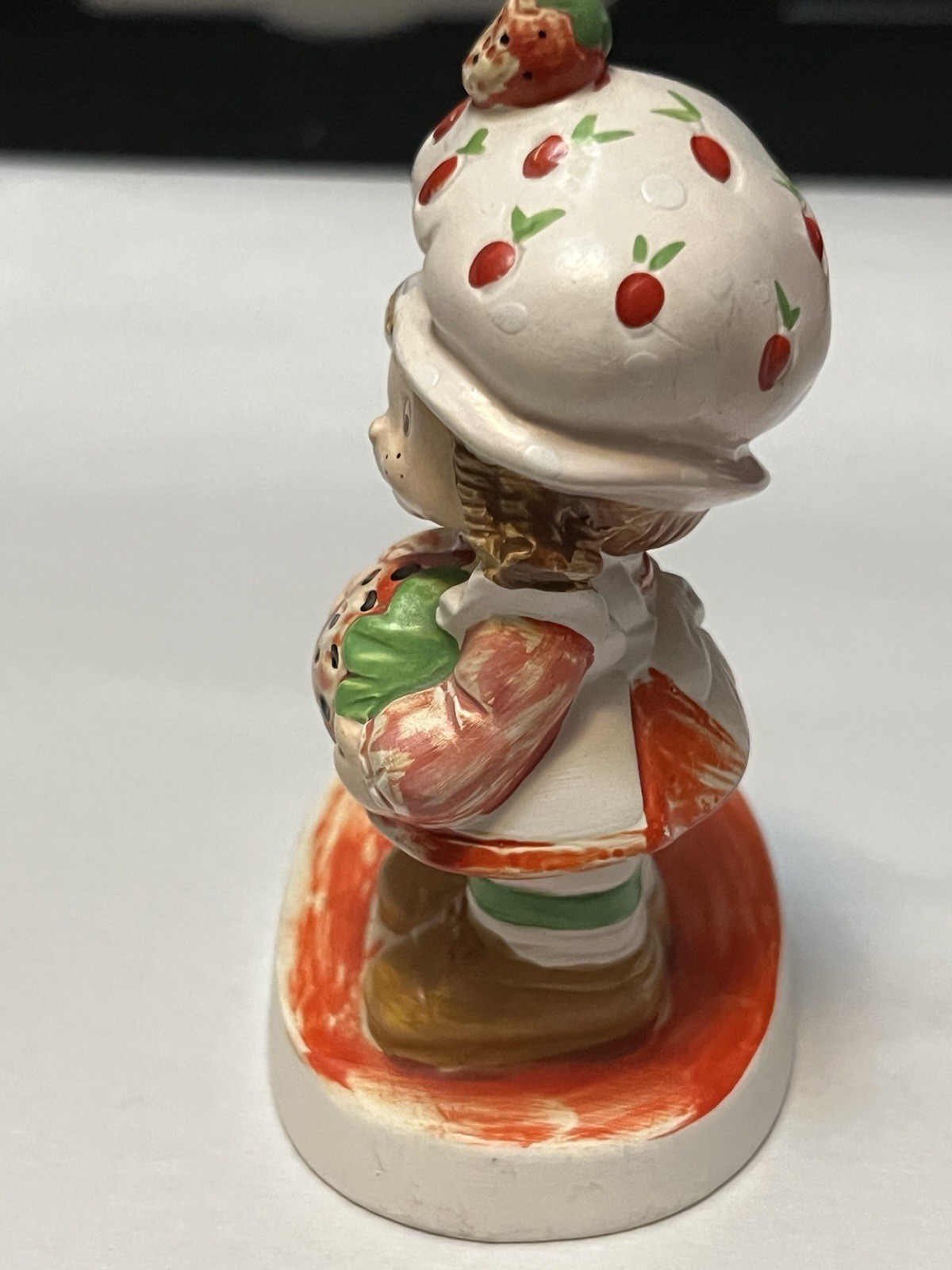 Ceramic Hand-Painted Strawberry Girl Figurine with Number 8 Block, Kids Decor