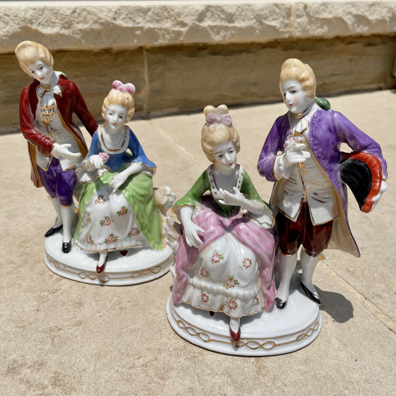 Vintage Colonial Dancers Ceramic Figurines Set Made In Occupied Japan