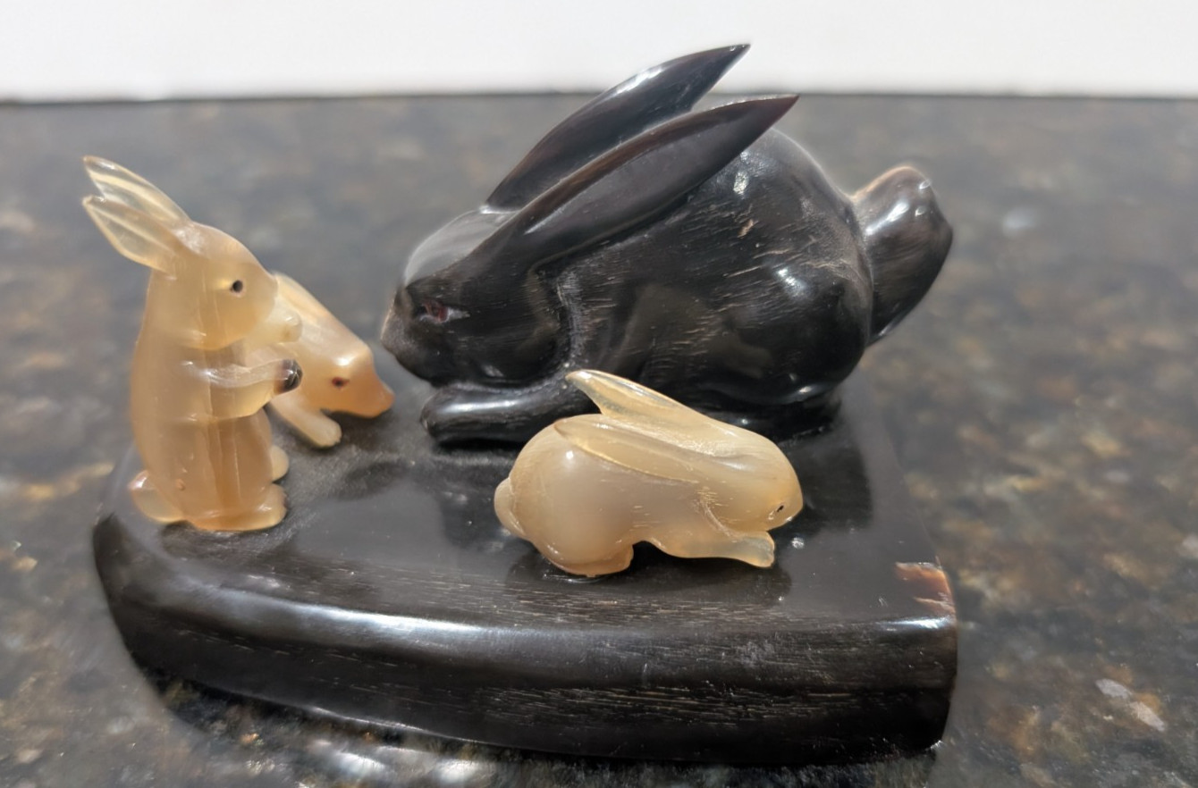 Vintage Royal Plastics Mother Rabbit with Her Bunnies Figures
