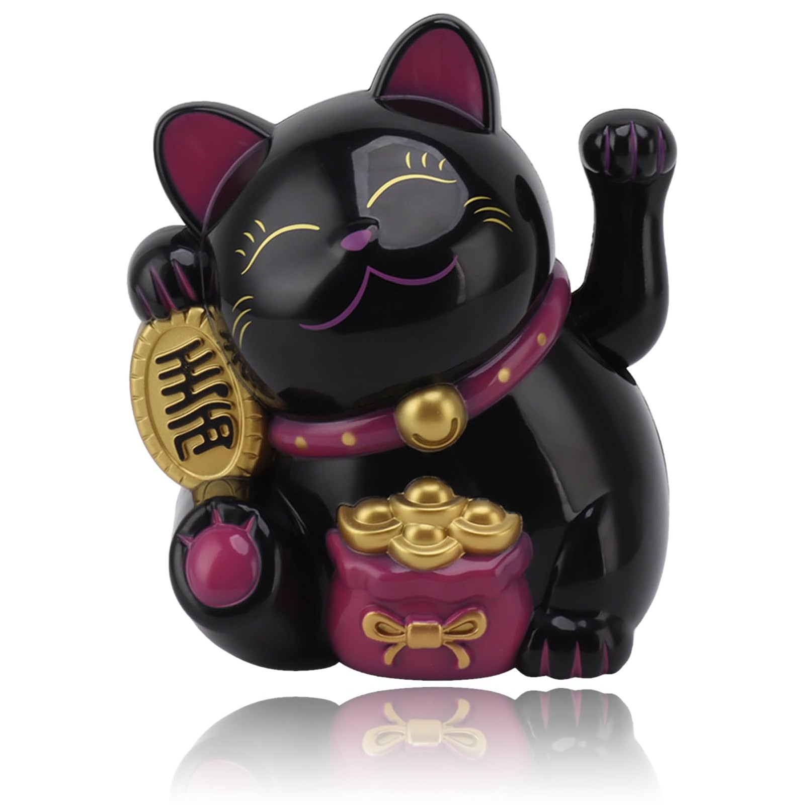 5.5in Black Lucky Fortune Cat, Electric Waving Arm, Plastic, Decorative, Desk